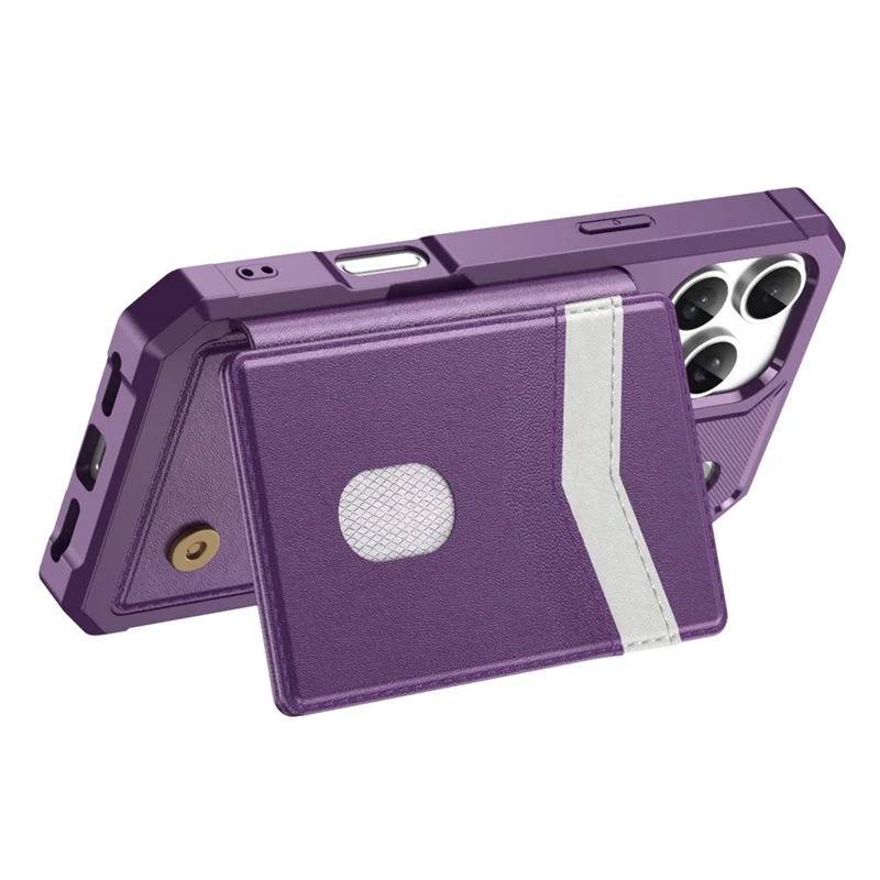 For iPhone 17 Pro Case RFID Blocking Card Slot Kickstand Leather + TPU Phone Cover - Purple