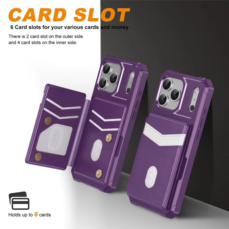 For iPhone 17 Pro Case RFID Blocking Card Slot Kickstand Leather + TPU Phone Cover - Purple