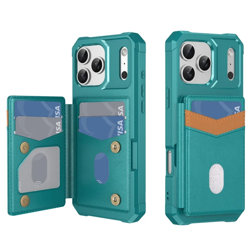 For iPhone 17 Pro Case RFID Blocking Card Slot Kickstand Leather + TPU Phone Cover - Green