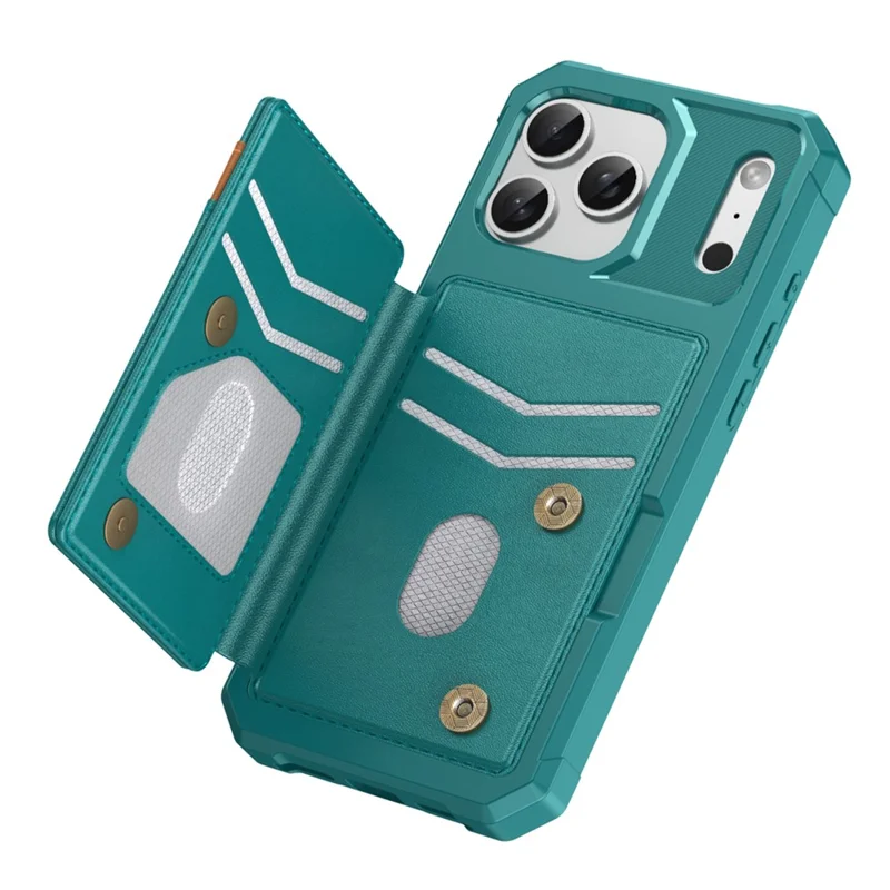 For iPhone 17 Pro Case RFID Blocking Card Slot Kickstand Leather + TPU Phone Cover - Green