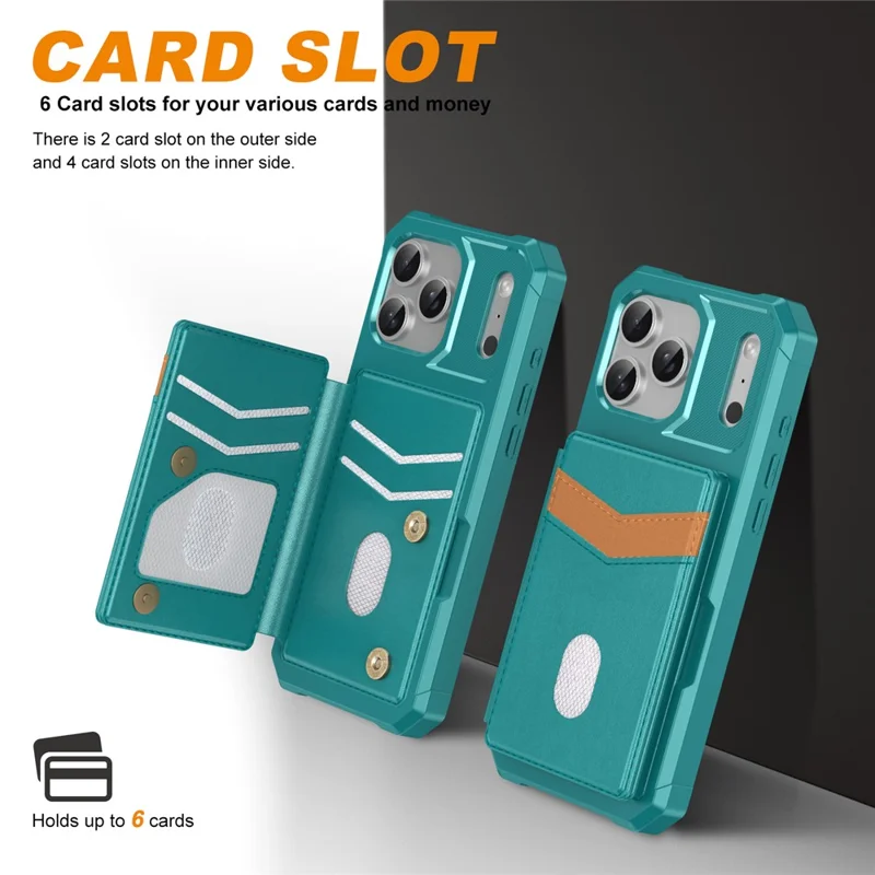 For iPhone 17 Pro Case RFID Blocking Card Slot Kickstand Leather + TPU Phone Cover - Green