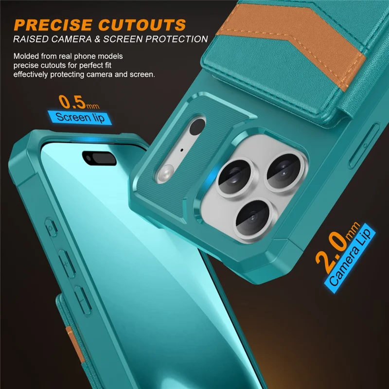 For iPhone 17 Pro Case RFID Blocking Card Slot Kickstand Leather + TPU Phone Cover - Green