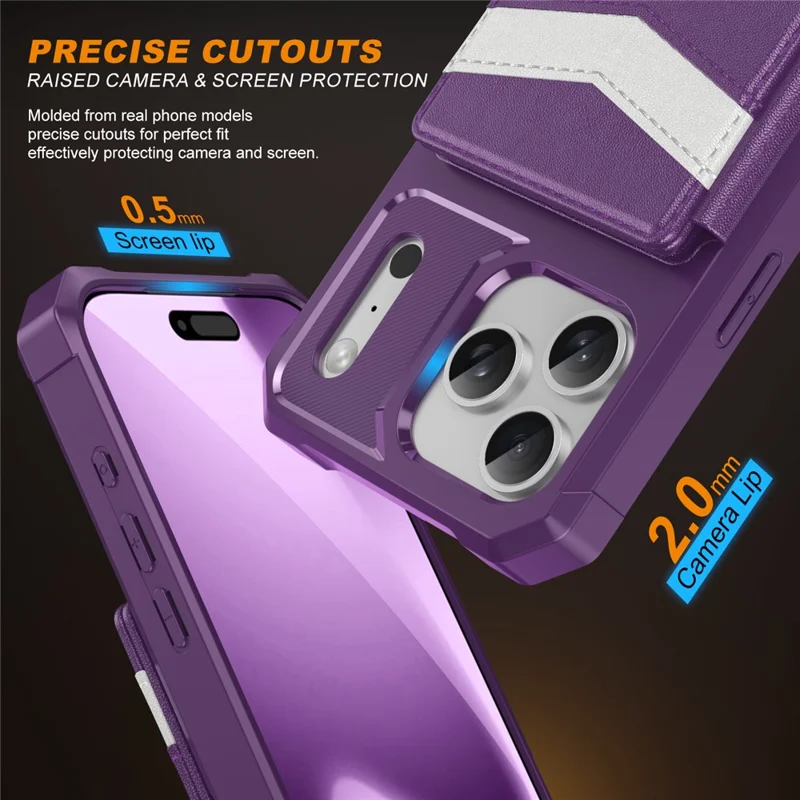 Voor iPhone 17 Pro Max hoesje RFID-blokkering met kaartsleuf en standaard Lederen + TPU telefoonhoesje - Paars