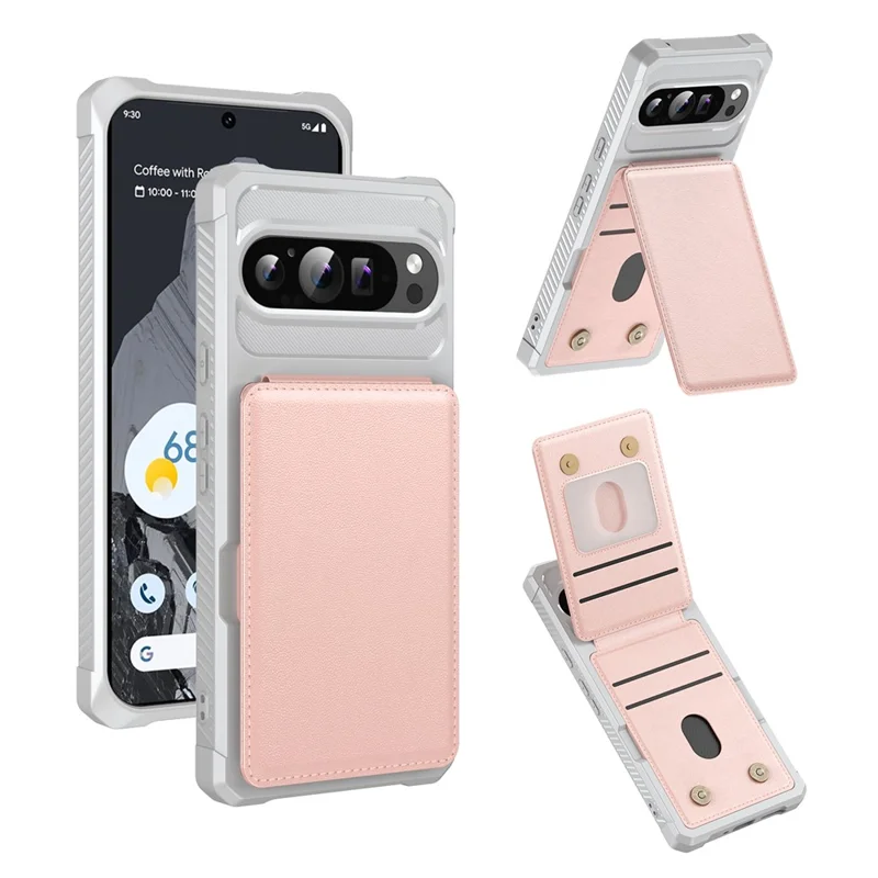 For Google Pixel 10 Pro XL Case Vertical Flip Card Slot Kickstand Leather + TPU Phone Cover - Light Pink