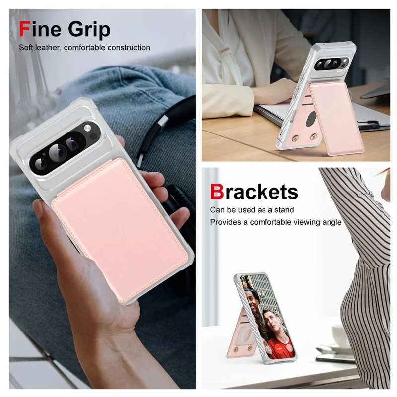 For Google Pixel 10 Pro XL Case Vertical Flip Card Slot Kickstand Leather + TPU Phone Cover - Light Pink