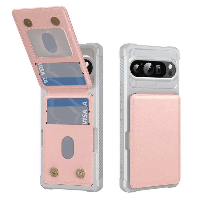 For Google Pixel 10 / Pixel 10 Pro Case Vertical Flip Card Slot Kickstand Leather + TPU Phone Cover - Light Pink