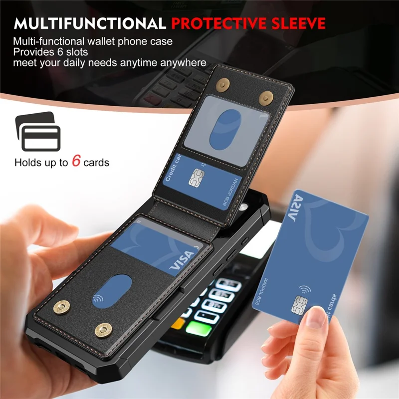 For iPhone 17 Pro Magnetic Case Detachable Card Slot Kickstand Leather + TPU Phone Cover - Black