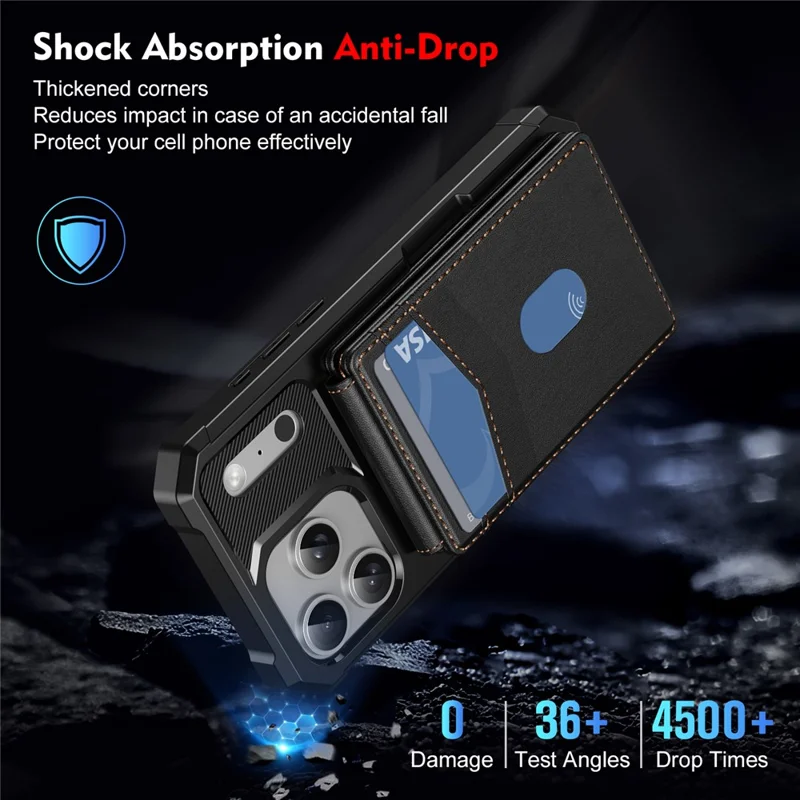 For iPhone 17 Pro Magnetic Case Detachable Card Slot Kickstand Leather + TPU Phone Cover - Black