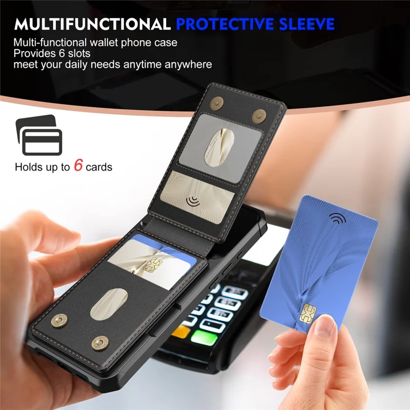 For iPhone 17 Magnetic Case Detachable Card Slot Kickstand Leather + TPU Phone Cover - Black