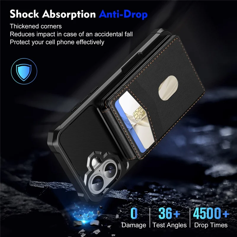 For iPhone 17 Magnetic Case Detachable Card Slot Kickstand Leather + TPU Phone Cover - Black