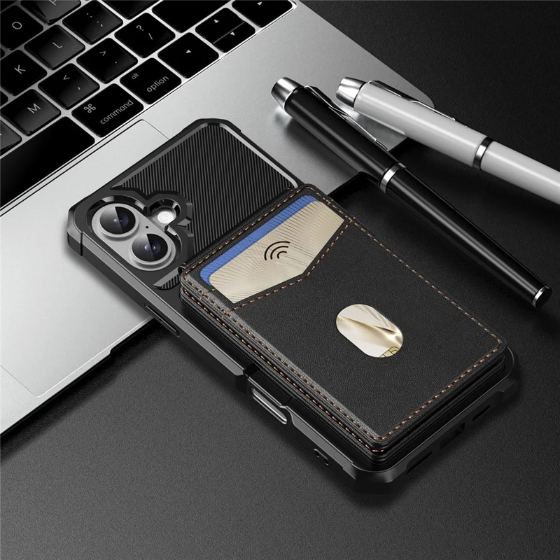 For iPhone 17 Magnetic Case Detachable Card Slot Kickstand Leather + TPU Phone Cover - Black