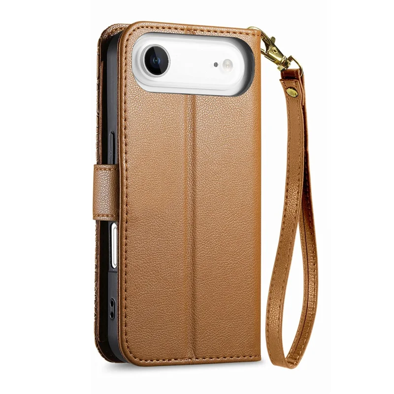 For iPhone Air Case Floral Leaf Pattern Multi Card Slots Zipper Leather Phone Cover with Wrist Strap - Brown
