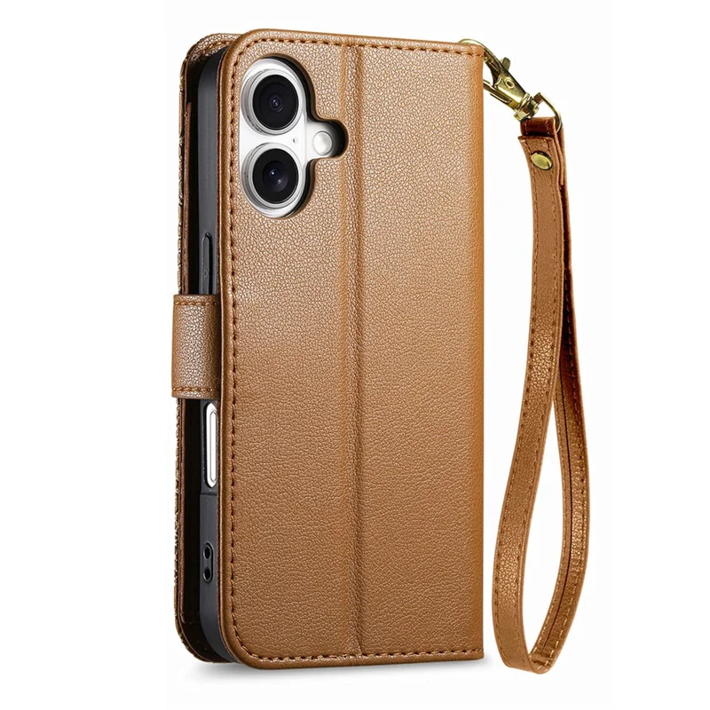 For iPhone 17 Case Floral Leaf Pattern Multi Card Slots Zipper Leather Phone Cover with Wrist Strap - Brown