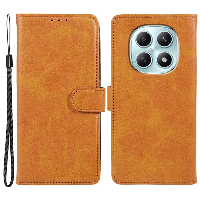 For Xiaomi Poco M8 5G / Redmi Note 15 5G (Global) / 15 4G (Global) Case Calf Texture PU Leather Wallet Phone Cover with Wrist Strap - Khaki