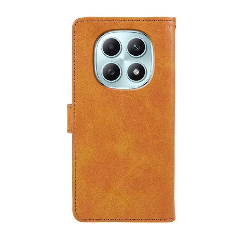 For Xiaomi Poco M8 5G / Redmi Note 15 5G (Global) / 15 4G (Global) Case Calf Texture PU Leather Wallet Phone Cover with Wrist Strap - Khaki