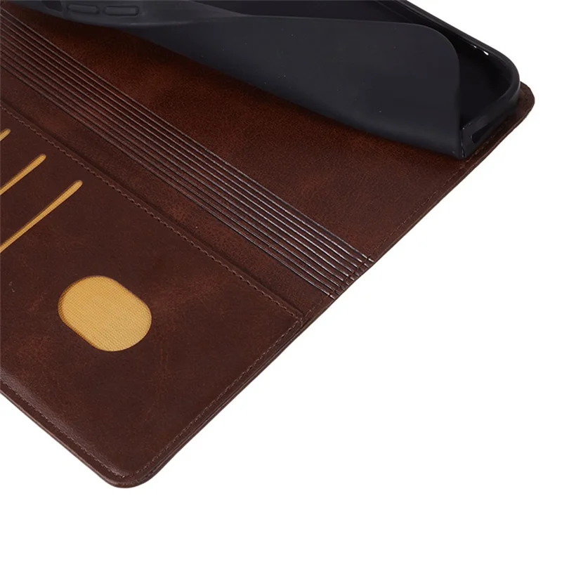 For Xiaomi Redmi Note 15 5G (Global) Case Calf Texture PU Leather Wallet Phone Cover with Wrist Strap - Brown
