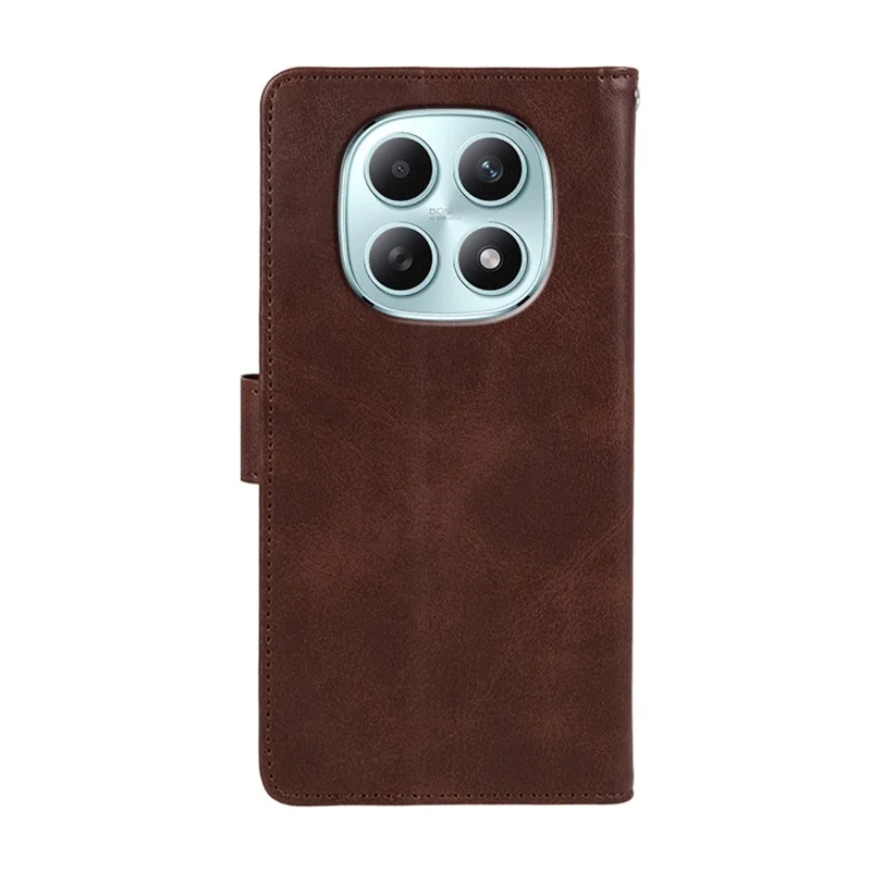 For Xiaomi Redmi Note 15 5G (Global) Case Calf Texture PU Leather Wallet Phone Cover with Wrist Strap - Brown