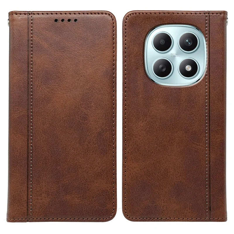 For Xiaomi Redmi Note 15 5G (Global) / 15 4G (Global) Case Hidden Magnetic Closure Calf Texture Leather Phone Cover - Brown