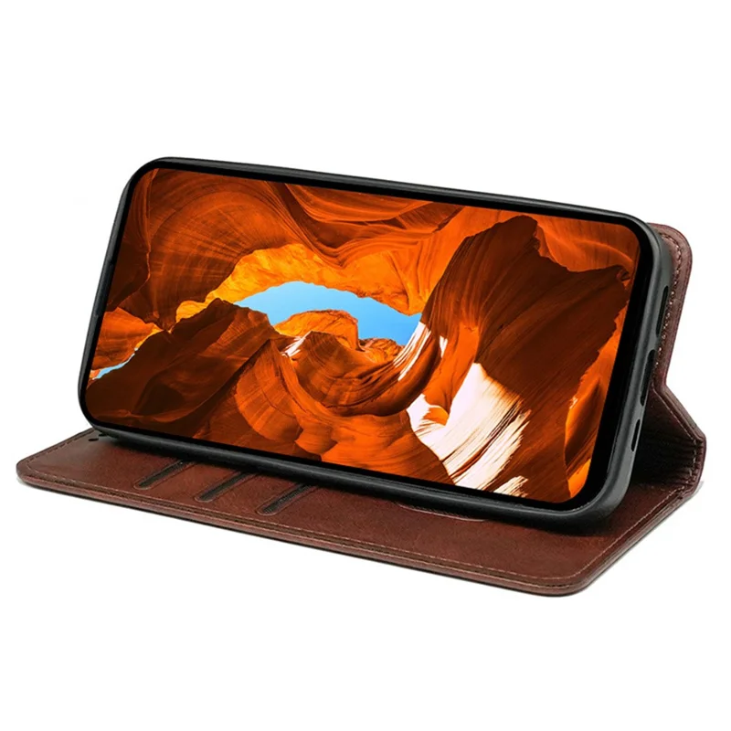 For Xiaomi Redmi Note 15 5G (Global) / 15 4G (Global) Case Hidden Magnetic Closure Calf Texture Leather Phone Cover - Brown