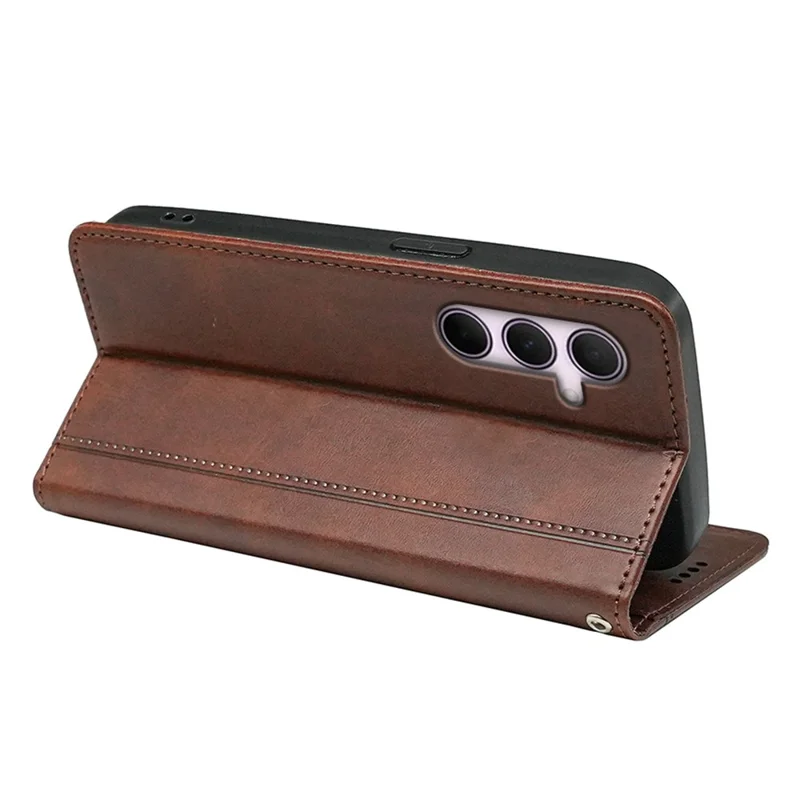 For Xiaomi Redmi Note 15 5G (Global) / 15 4G (Global) Case Hidden Magnetic Closure Calf Texture Leather Phone Cover - Brown