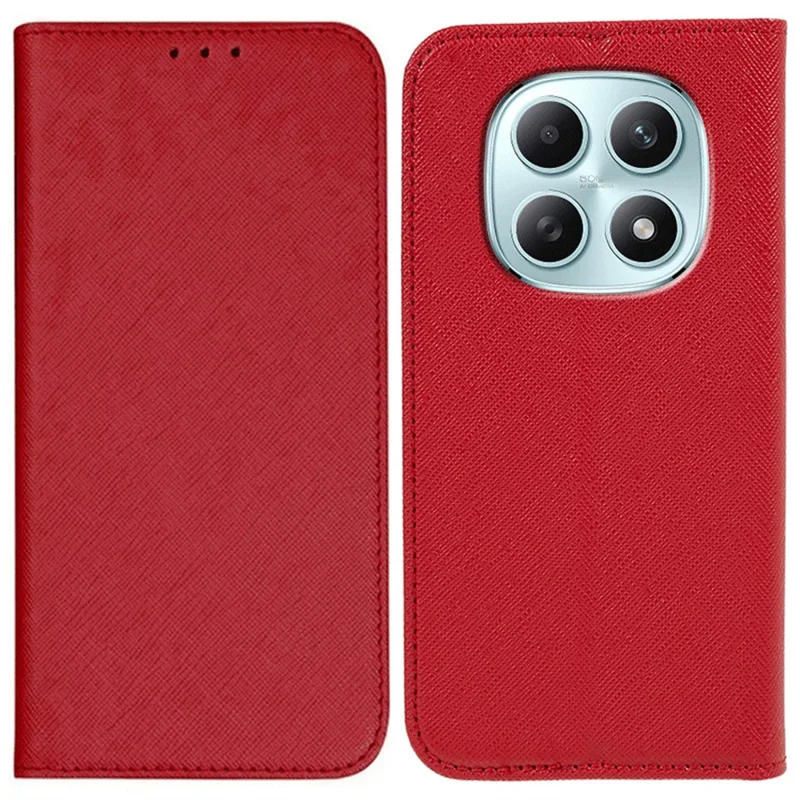 For Xiaomi Redmi Note 15 5G (Global) Case Cross Texture Leather Phone Cover Hidden Magnetic - Red