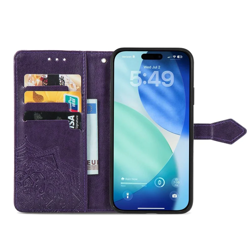 For iPhone 17 Pro Max Case Wallet Mandala Flower Leather Phone Cover Stand View - Purple