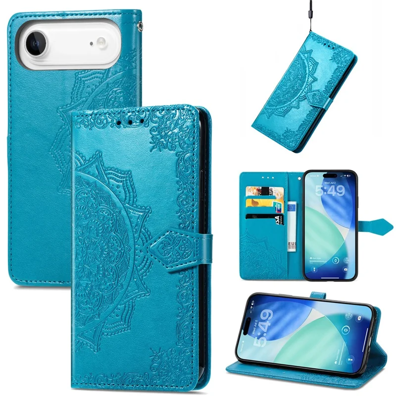 For iPhone Air Case Wallet Mandala Flower Leather Phone Cover Stand View - Blue