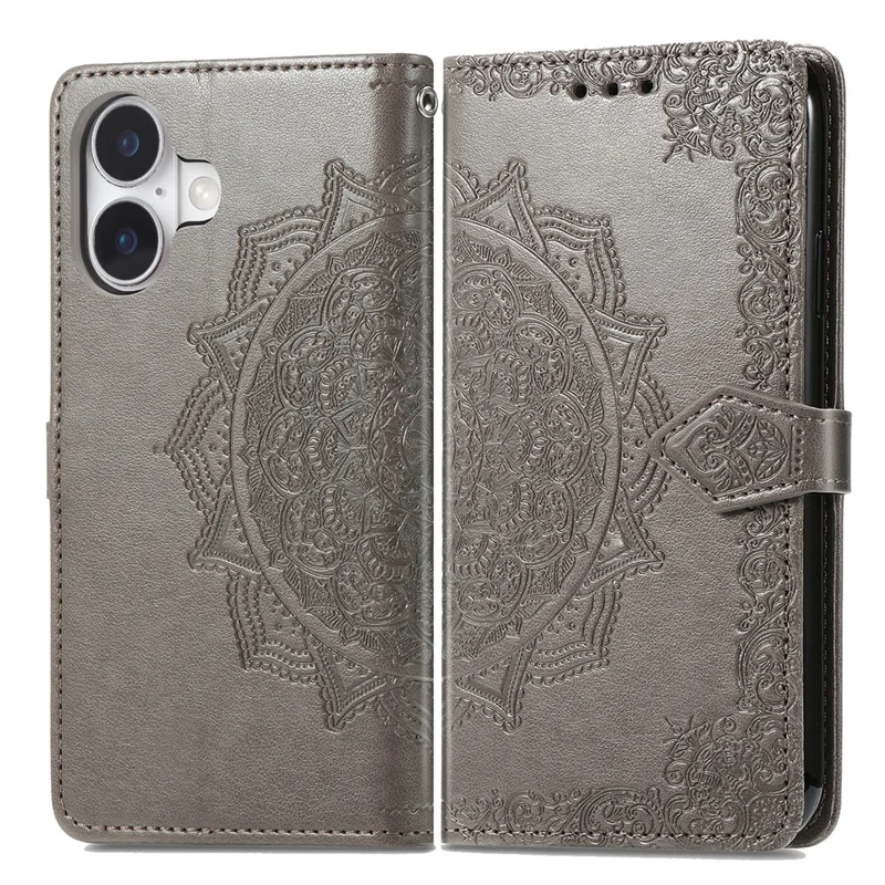 For iPhone 17 Case Wallet Mandala Flower Leather Phone Cover Stand View - Grey