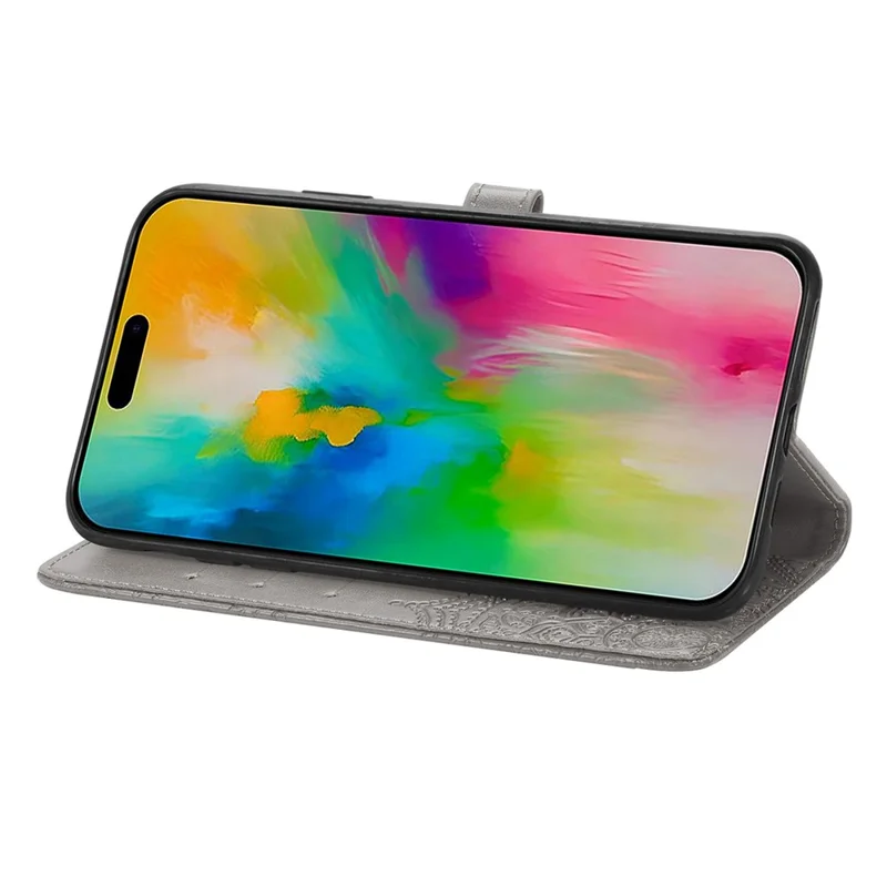 For iPhone 17 Case Wallet Mandala Flower Leather Phone Cover Stand View - Grey