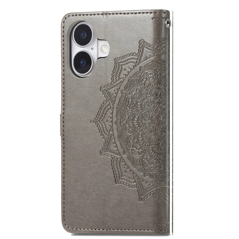 For iPhone 17 Case Wallet Mandala Flower Leather Phone Cover Stand View - Grey