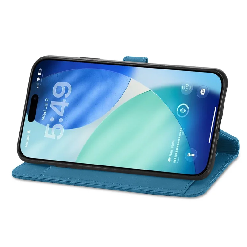 For iPhone 18 Pro / 17 Pro Zipper Wallet Case with Strap Flower Imprint PU Leather Phone Cover - Blue