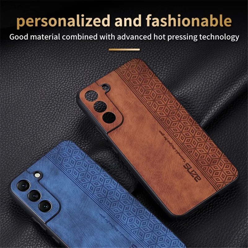 AZNS For Samsung Galaxy S22+ 5G Cell Phone Cover Shell Imprinted Pattern PU Leather+TPU Non-slip Phone Case - Black
