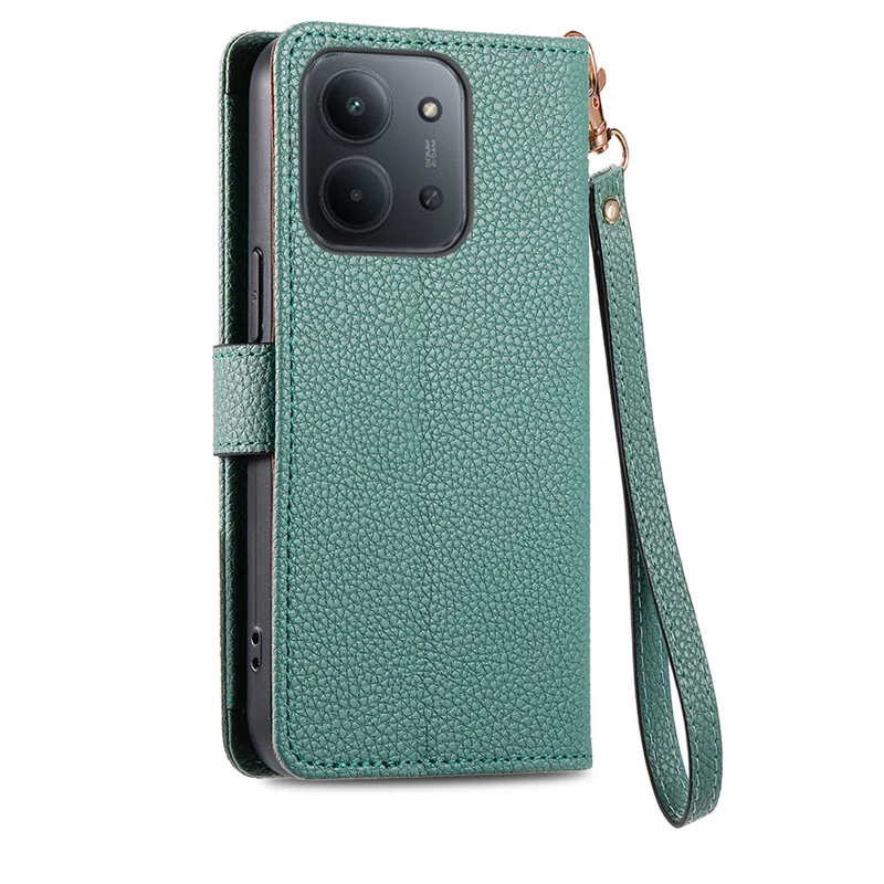 For Xiaomi Redmi 15C 4G (Global) (171mm)  /  Poco C85 4G (171mm) Case RFID Blocking Zipper Pocket Leather Wallet Phone Cover with Strap - Blue