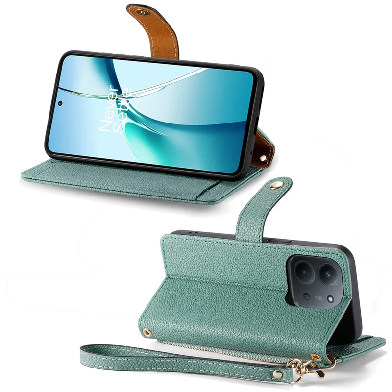 For Xiaomi Redmi 15C 4G (Global) (171mm)  /  Poco C85 4G (171mm) Case RFID Blocking Zipper Pocket Leather Wallet Phone Cover with Strap - Blue