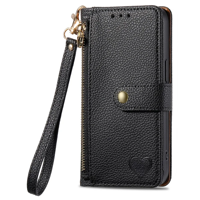 For iPhone 17 Pro Max Case RFID Blocking Zipper Pocket Leather Wallet Phone Cover with Strap - Black