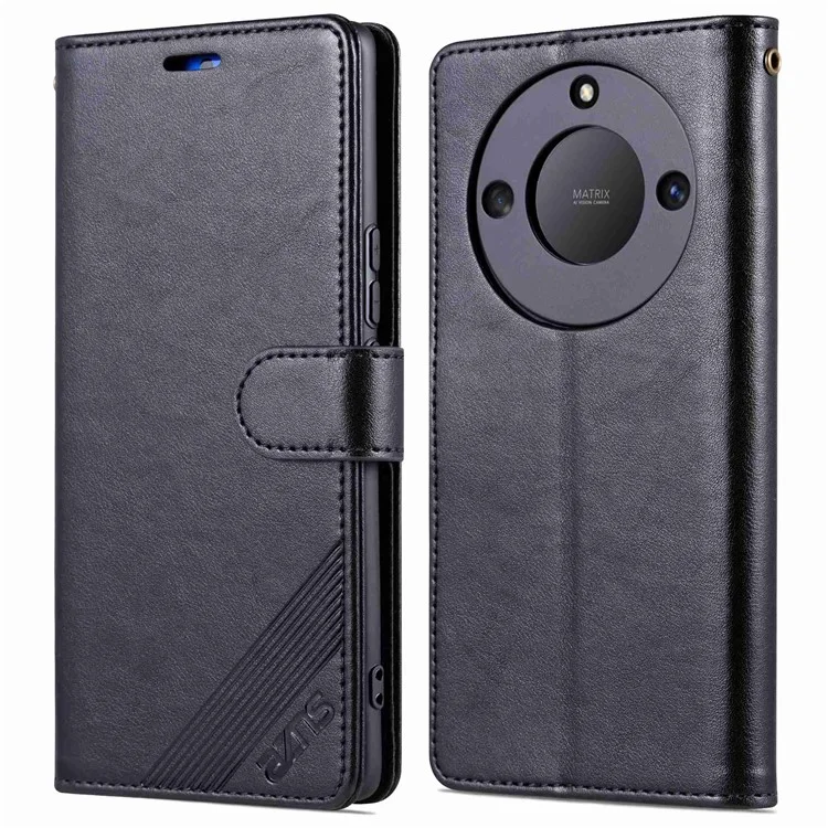 Estuche de cartera y teléfono AZNS Stand para Honor X40 5G, funda protectora plegable de piel de poliuretano con textura a prueba de golpes - Negro