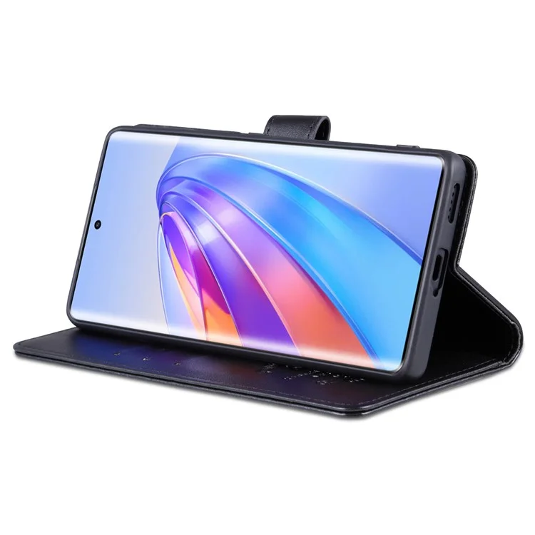 Estuche de cartera y teléfono AZNS Stand para Honor X40 5G, funda protectora plegable de piel de poliuretano con textura a prueba de golpes - Negro