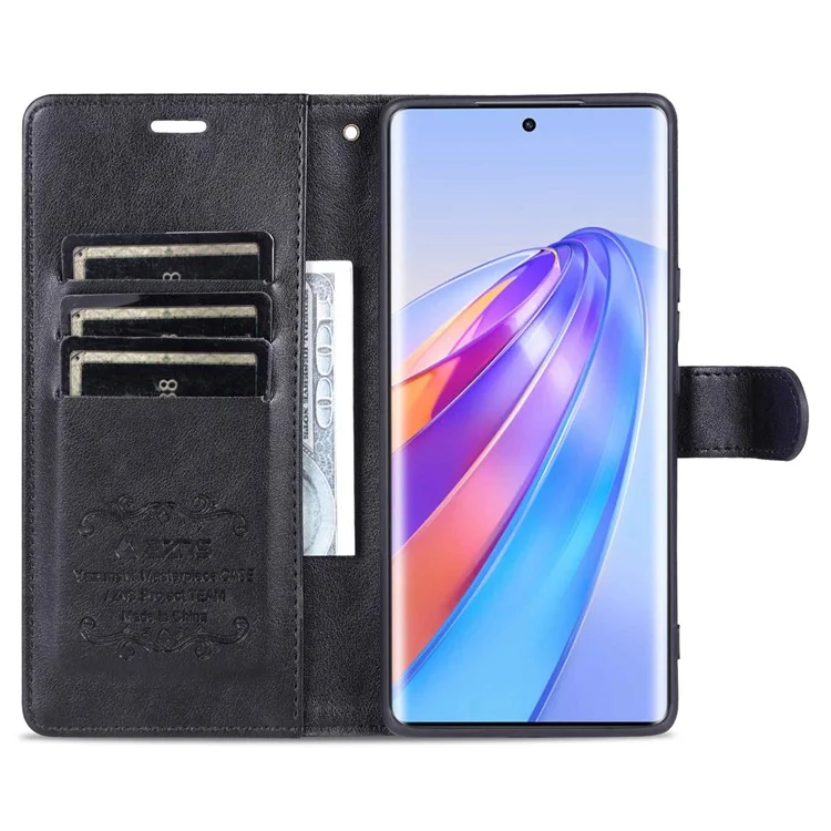Estuche de cartera y teléfono AZNS Stand para Honor X40 5G, funda protectora plegable de piel de poliuretano con textura a prueba de golpes - Negro