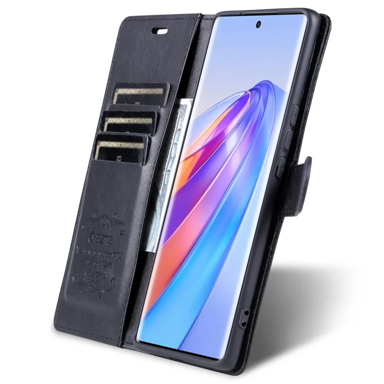 Estuche de cartera y teléfono AZNS Stand para Honor X40 5G, funda protectora plegable de piel de poliuretano con textura a prueba de golpes - Negro