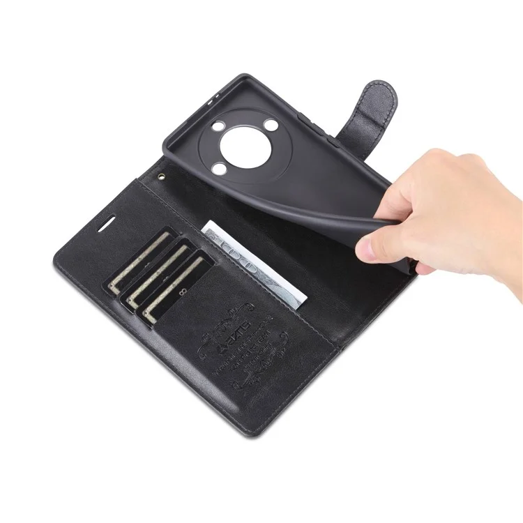 Estuche de cartera y teléfono AZNS Stand para Honor X40 5G, funda protectora plegable de piel de poliuretano con textura a prueba de golpes - Negro