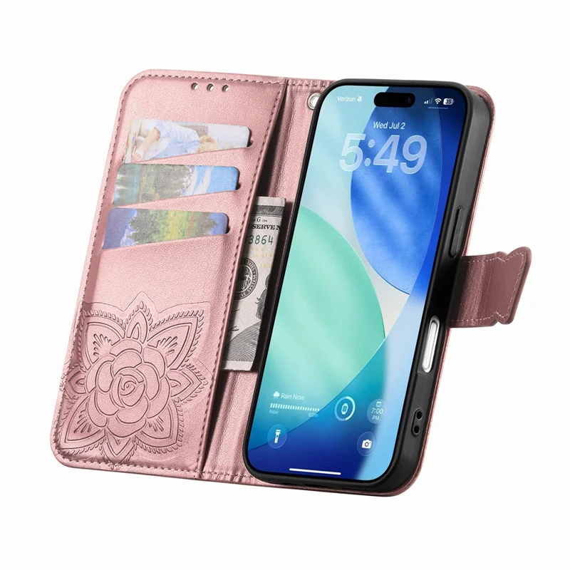 For iPhone 18 Pro Max / 17 Pro Max Case with Strap Butterfly Pattern PU Leather Wallet Phone Cover - Rose Gold