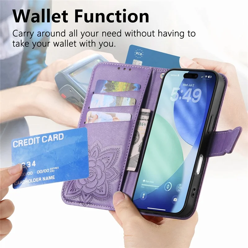 For iPhone 17 Pro Max Case with Strap Butterfly Pattern PU Leather Wallet Phone Cover - Light Purple