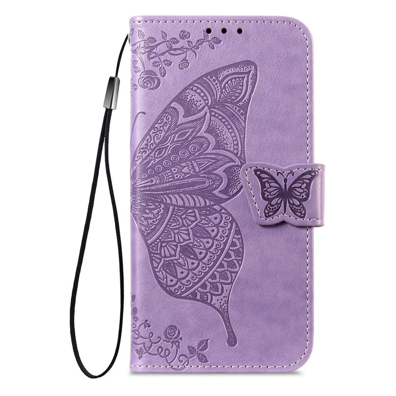 For iPhone 17 Pro Max Case with Strap Butterfly Pattern PU Leather Wallet Phone Cover - Light Purple