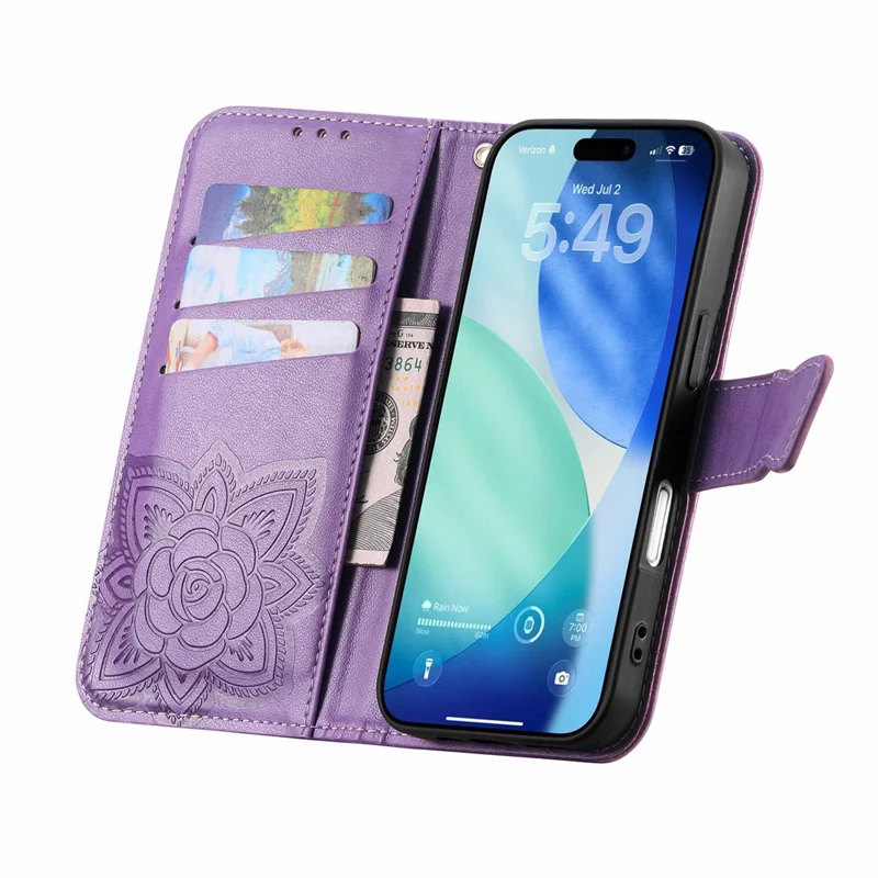 For iPhone 17 Pro Max Case with Strap Butterfly Pattern PU Leather Wallet Phone Cover - Light Purple
