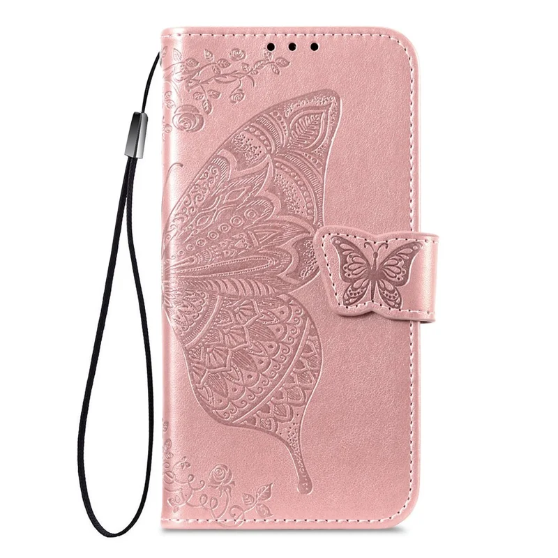 For iPhone Air Case with Strap Butterfly Pattern PU Leather Wallet Phone Cover - Rose Gold