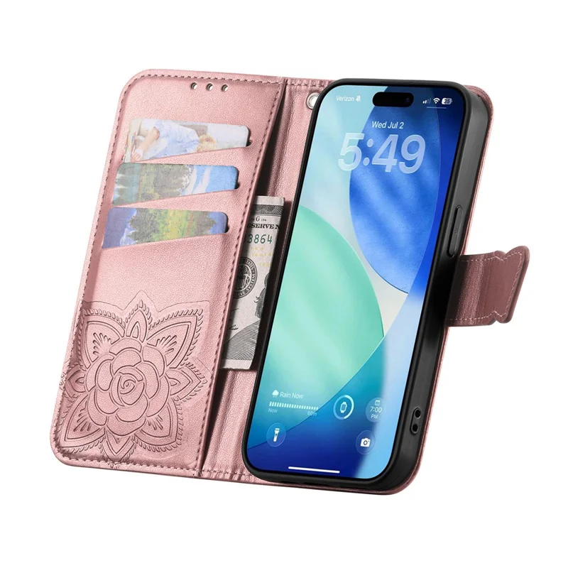 For iPhone Air Case with Strap Butterfly Pattern PU Leather Wallet Phone Cover - Rose Gold