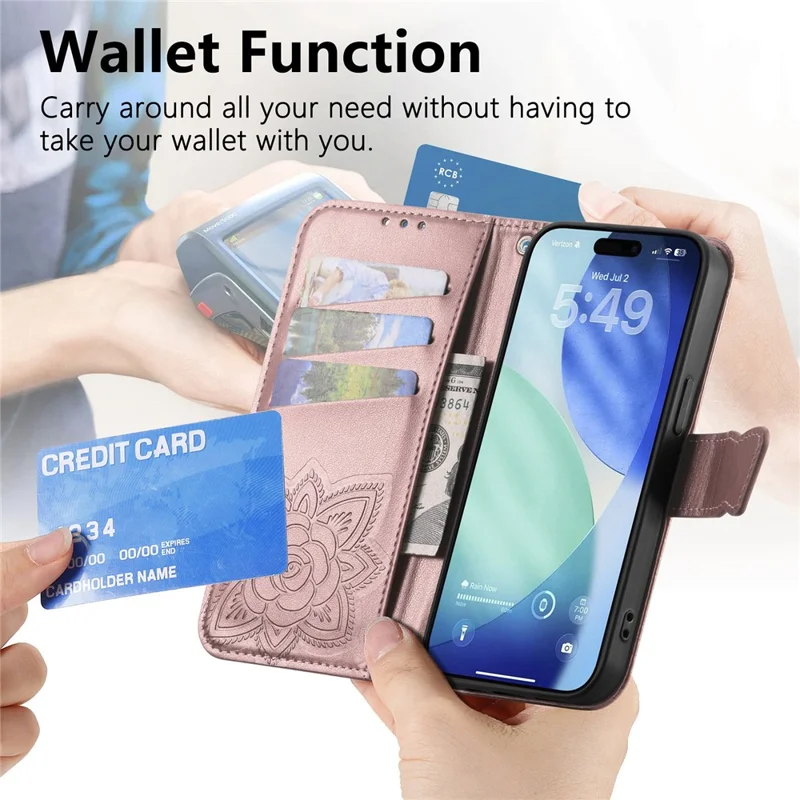 For iPhone Air Case with Strap Butterfly Pattern PU Leather Wallet Phone Cover - Rose Gold