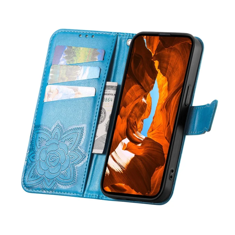 For Xiaomi Redmi 15C 4G (Global) (171mm)  /  Poco C85 4G (171mm) Case with Strap Butterfly Pattern PU Leather Wallet Phone Cover - Blue