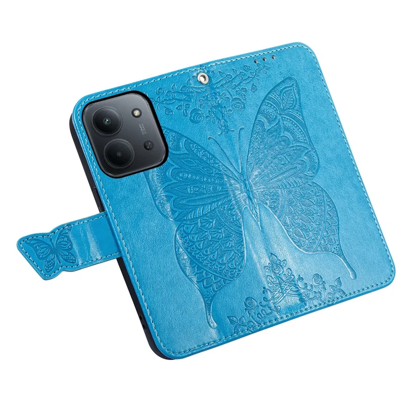 For Xiaomi Redmi 15C 4G (Global) (171mm)  /  Poco C85 4G (171mm) Case with Strap Butterfly Pattern PU Leather Wallet Phone Cover - Blue