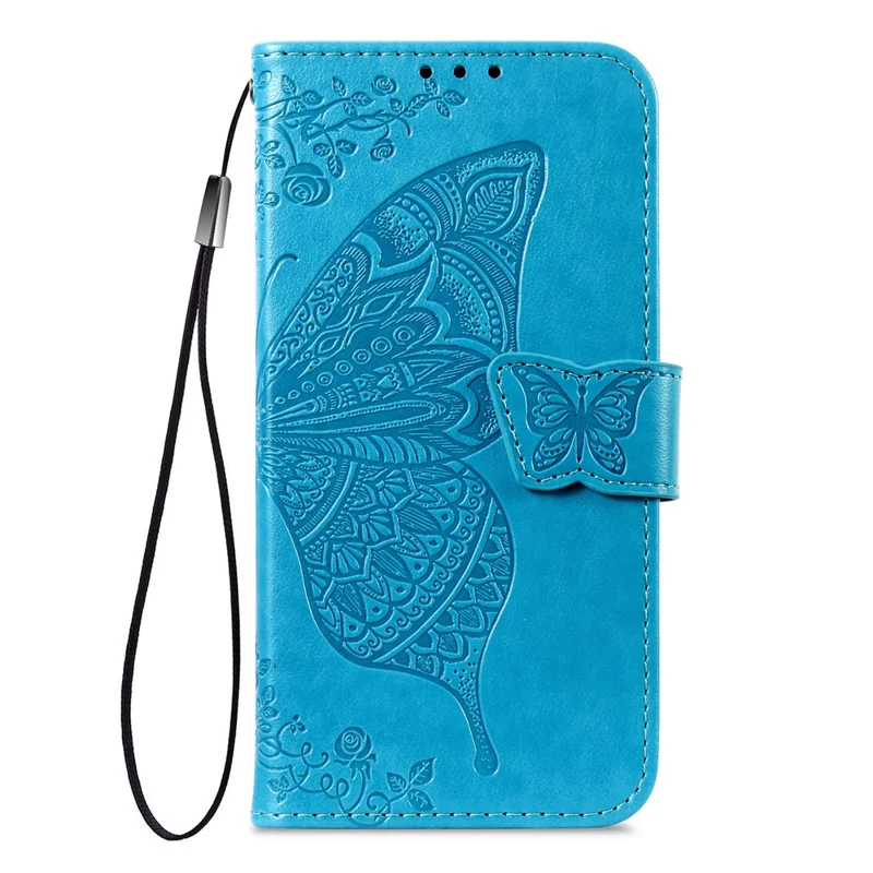 For Xiaomi Redmi 15C 4G (Global) (171mm)  /  Poco C85 4G (171mm) Case with Strap Butterfly Pattern PU Leather Wallet Phone Cover - Blue